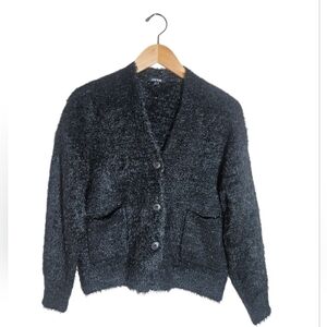 Joe's Jeans Women's Black Eyelash Button-down Metallic Cardigan Sweater Size L
